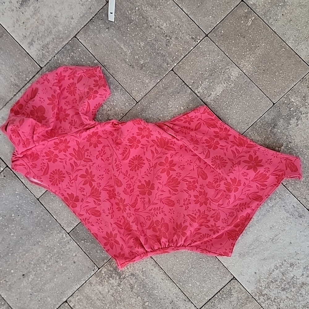 Free People Pink Floral Thong Bodysuit Sz S Ruched on Both Sides - Picture 4 of 11